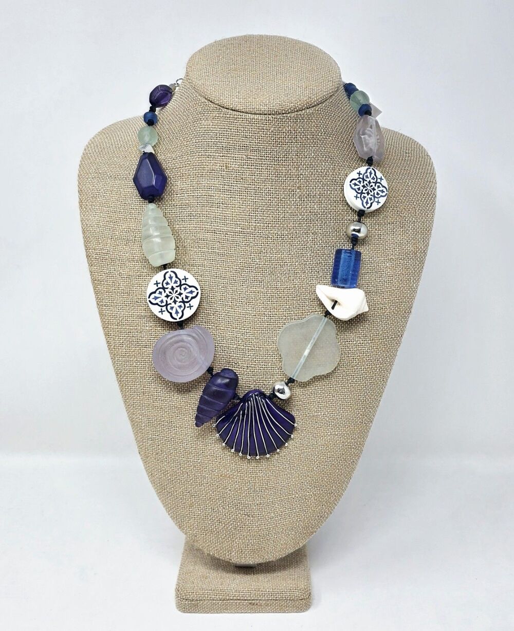 Chico's Original Mixed Stone Frosted Seashell Beach Inspired Necklace 21-26"